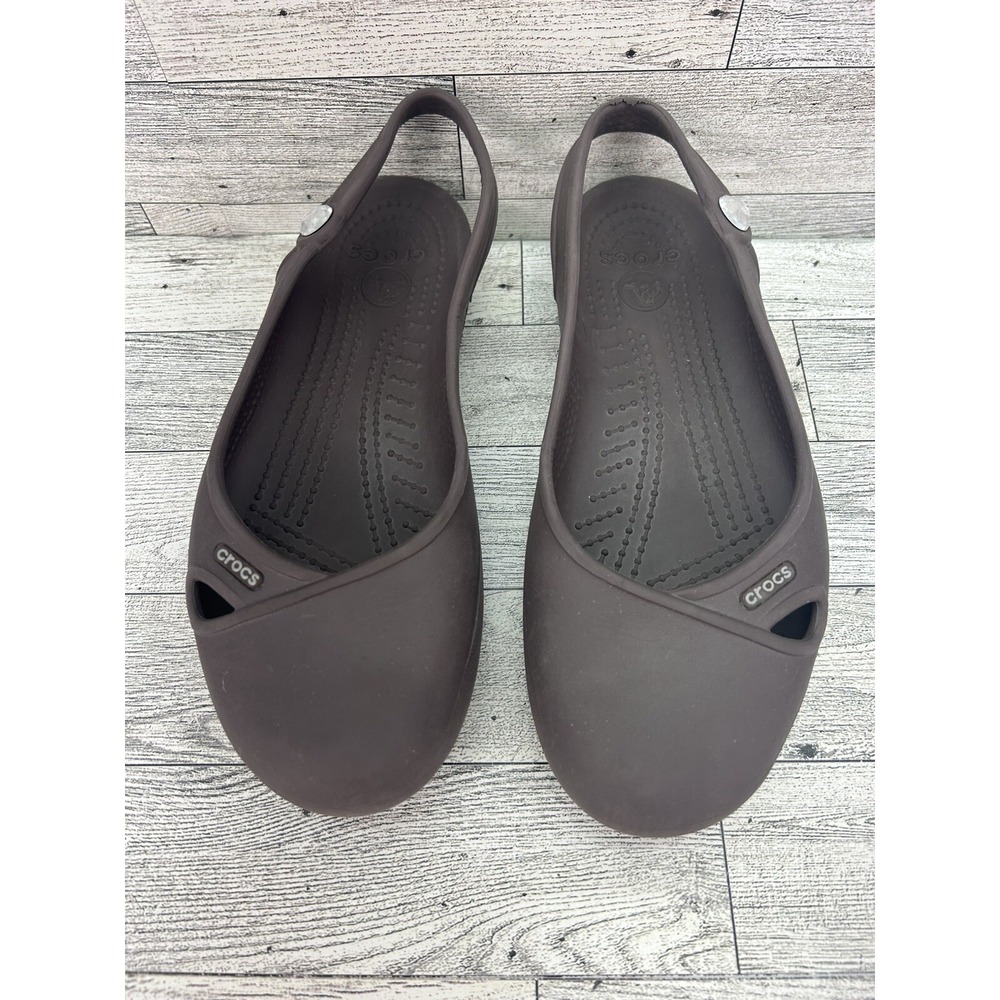 CROCS Women's Olivia Flats Brown Rubber Slingback Shoe Beach Jewel Comfy Size‎ 6